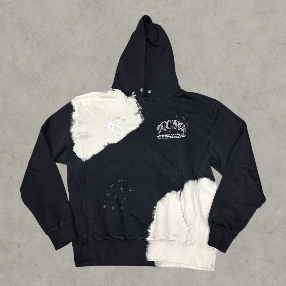 Darc Sport Hoodie Men Medium Black White Wolves 610 Gym Pullover Tye Dye Workout